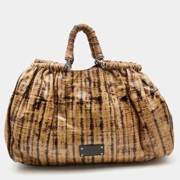 Pre Owned Dolce & Gabbana Beige/Brown Eel Leather and Patent Leather Miss Lexington Tote