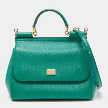 Pre Owned Dolce & Gabbana Green Leather Medium Miss Sicily Top Handle Bag