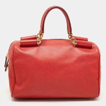 Pre Owned Dolce & Gabbana Red Leather Miss Sicily Bowler Bag