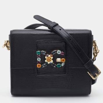 Pre Owned Dolce & Gabbana Black Lizard Embossed Leather DG Millennials Shoulder Bag