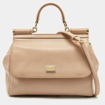 مملوكة مسبقًا Dolce & Gabbana Beige Lizard Embossed Leather Medium Miss Sicily Top Handle Bag