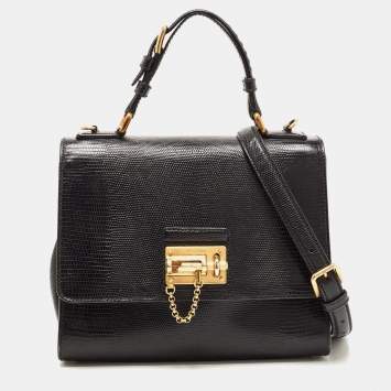 Pre Owned Dolce & Gabbana Black Lizard Embossed Leather Medium Miss Monica Top Handle Bag
