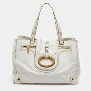 Pre Owned Dolce & Gabbana White Leather Zip Tote
