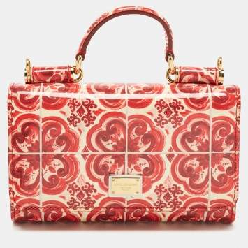 Pre Owned Dolce & Gabbana Red/Cream Majolica Print PVC Miss Sicily Von Wallet