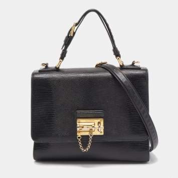 Pre Owned Dolce & Gabbana Black Lizard Embossed Leather Medium Miss Monica Top Handle Bag