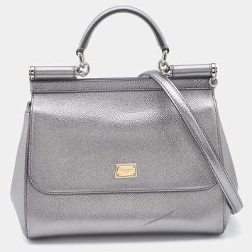 مملوكة مسبقًا Dolce & Gabbana Silver Leather Medium Miss Sicily Top Handle Bag