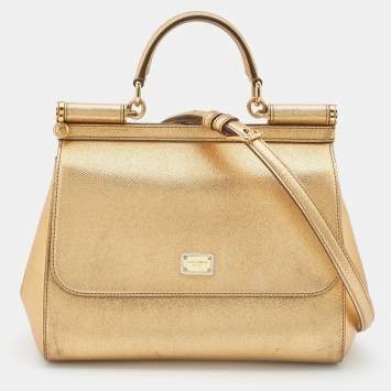 مملوكة مسبقًا Dolce & Gabbana Gold Leather Medium Miss Sicily Top Handle Bag