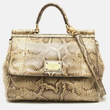 Pre Owned Dolce & Gabbana Cream Python Large Miss Sicily Top Handle Bag