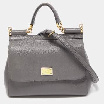Pre Owned Dolce & Gabbana Grey Leather Medium Miss Sicily Top Handle Bag