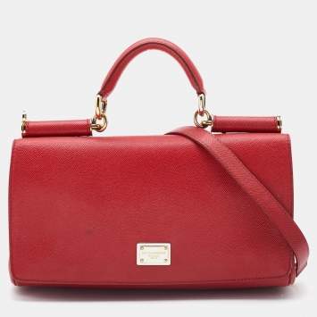 Pre Owned Dolce & Gabbana Red Leather Flap Top Handle Bag 