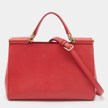 Pre Owned Dolce & Gabbana Red Leather Double Handle Tote