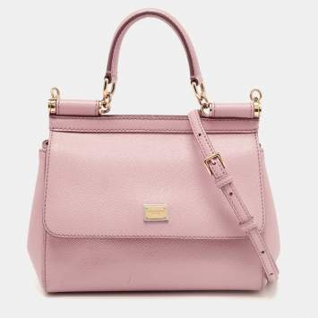 Pre Owned Dolce & Gabbana Pink Leather Small Miss Sicily Top Handle Bag