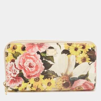 مملوكة مسبقًا Dolce & Gabbana Multicolor Floral Leather Zip Around Wallet