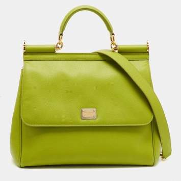 Pre Owned Dolce & Gabbana Apple Green Leather Large Miss Sicily Top Handle Bag