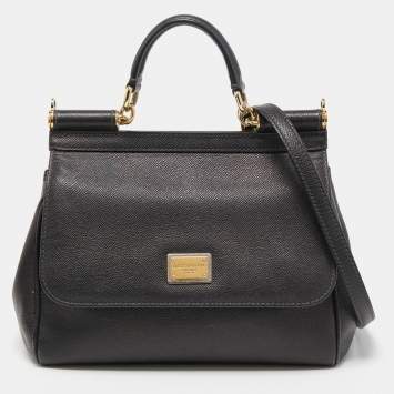 Pre Owned Dolce & Gabbana Black Leather Medium Miss Sicily Top Handle Bag