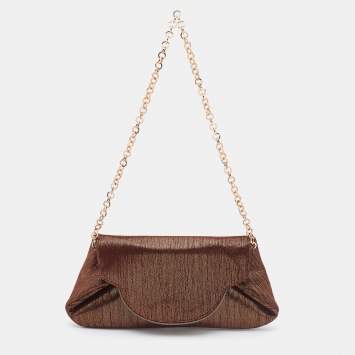 Pre Owned Dolce & Gabbana Metallic Brown Glitter Suede Chain Pochette