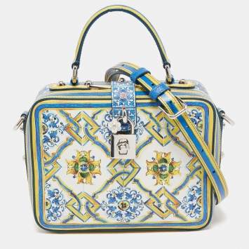 Pre Owned Dolce & Gabbana Multicolor Majolica Print Leather Rosaria Box Top Handle Bag