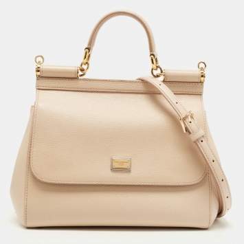 Pre Owned Dolce & Gabbana Beige Leather Medium Miss Sicily Top Handle Bag