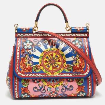 مملوكة مسبقًا Dolce & Gabbana Multicolor Teatro Dei Pupi Print Leather Medium Miss Sicily Top Handle Bag