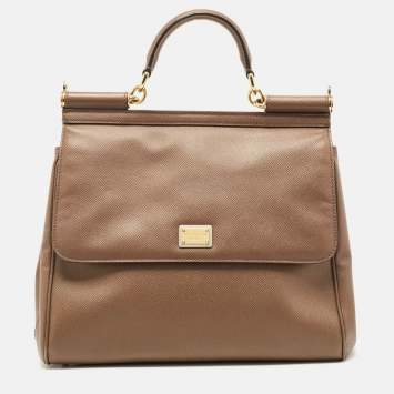 Pre Owned Dolce & Gabbana Beige Leather Large Miss Sicily Top Handle Bag