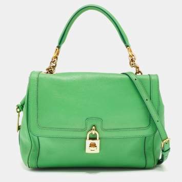 Pre Owned Dolce & Gabbana Green Leather Padlock Top Handle Bag