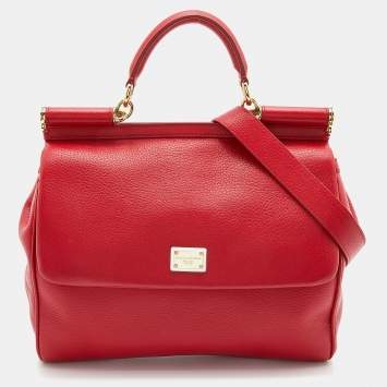 Pre Owned Dolce & Gabbana Red Leather Miss Sicily Top Handle Bag