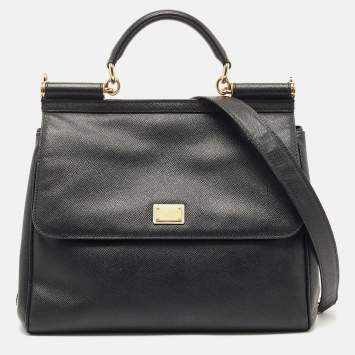 Pre Owned Dolce & Gabbana Black Leather Large Miss Sicily Top Handle Bag