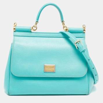 Pre Owned Dolce & Gabbana Turquoise Green Leather Medium Miss Sicily Top Handle Bag
