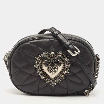 Pre Owned Dolce & Gabbana Black Matelasse Leather Devotion Camera Crossbody Bag