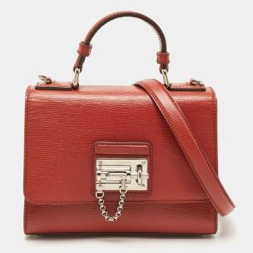 Pre Owned Dolce & Gabbana Brick Brown Leather Small Miss Monica Top Handle Bag