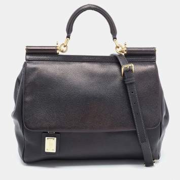 مملوكة مسبقًا Dolce & Gabbana Black Leather Large Miss Sicily Top Handle Bag