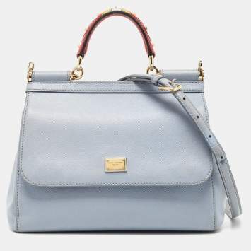 Pre Owned Dolce & Gabbana Pale Blue Leather Medium Miss Sicily Top Handle Bag