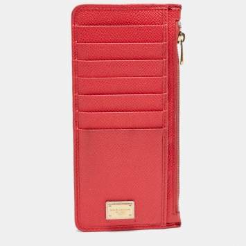 مملوكة مسبقًا Dolce and Gabbana Coral Red Leather Long Zip Card Holder