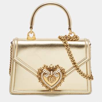 Pre Owned Dolce & Gabbana Gold Leather Small Devotion Top Handle Bag