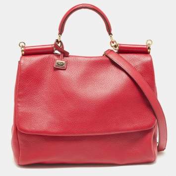 Pre Owned Dolce & Gabbana Red Leather Miss Sicily Top Handle Bag