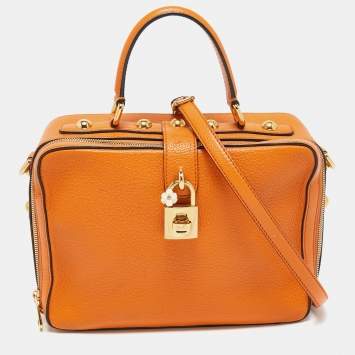 Pre Owned Dolce & Gabbana Orange Leather Large Rosaria Box Top Handle Bag