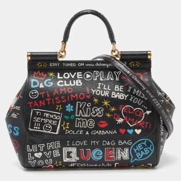 Pre Owned Dolce & Gabbana Multicolor Leather Medium Miss Sicily Graffiti Top Handle Bag