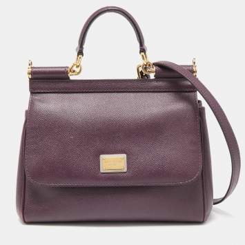 Pre Owned Dolce & Gabbana Purple Leather Medium Miss Sicily Top Handle Bag