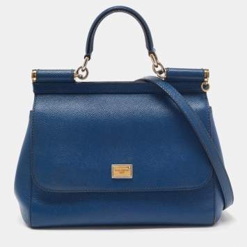 Pre Owned Dolce & Gabbana Blue Leather Medium Miss Sicily Top Handle Bag