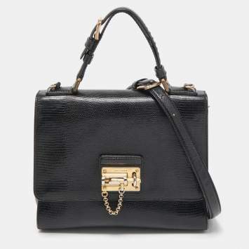 مملوكة مسبقًا Dolce & Gabbana Black Lizard Embossed Leather Medium Miss Monica Top Handle Bag
