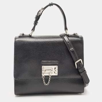 Pre Owned Dolce & Gabbana Black Leather Medium Miss Monica Top Handle Bag