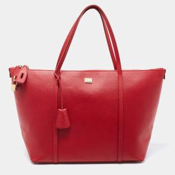 Pre Owned Dolce & Gabbana Red Leather Miss Escape Zip Tote