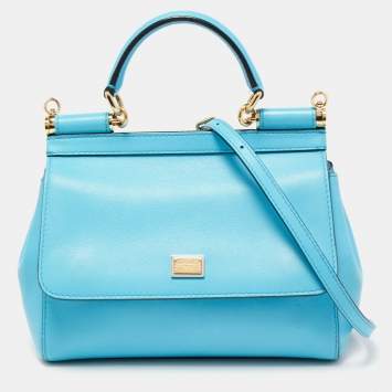 Pre Owned Dolce & Gabbana Blue Leather Small Miss Sicily Top Handle Bag