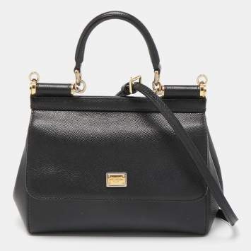Pre Owned Dolce & Gabbana Black Leather Small Miss Sicily Top Handle Bag