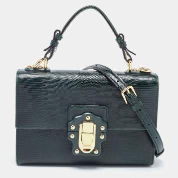 Pre Owned Dolce & Gabbana Green Lizard Embossed Leather Lucia Top Handle Bag