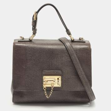 Pre Owned Dolce & Gabbana Grey Lizard Embossed Leather Medium Miss Monica Top Handle Bag