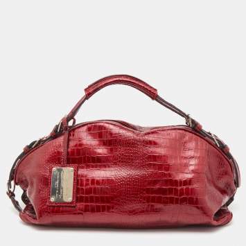 Pre Owned Dolce & Gabbana Red Croc Embossed Patent Leather Miss Bunny Bag