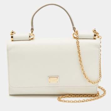 Pre Owned Dolce & Gabbana Off White Leather Miss Sicily Von Wallet on Chain