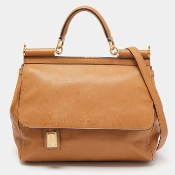 Pre Owned Dolce & Gabbana Brown Leather Large Miss Sicily Top Handle Bag