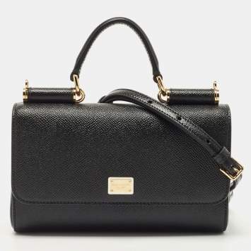 Pre Owned Dolce & Gabbana Black Leather Mini Miss Sicily Top Handle Bag